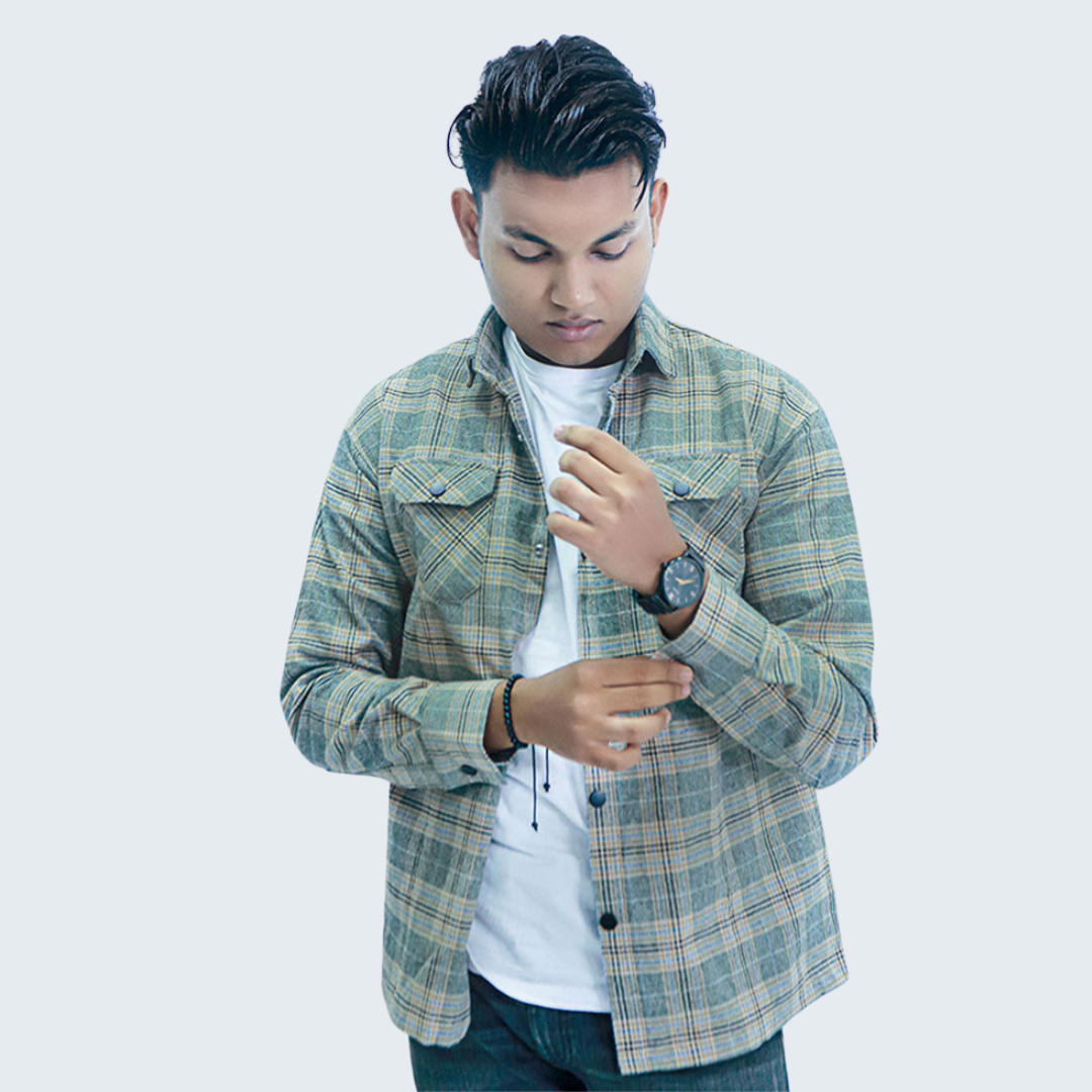 Flannel Jacket in Laurel Green & Off White Colour