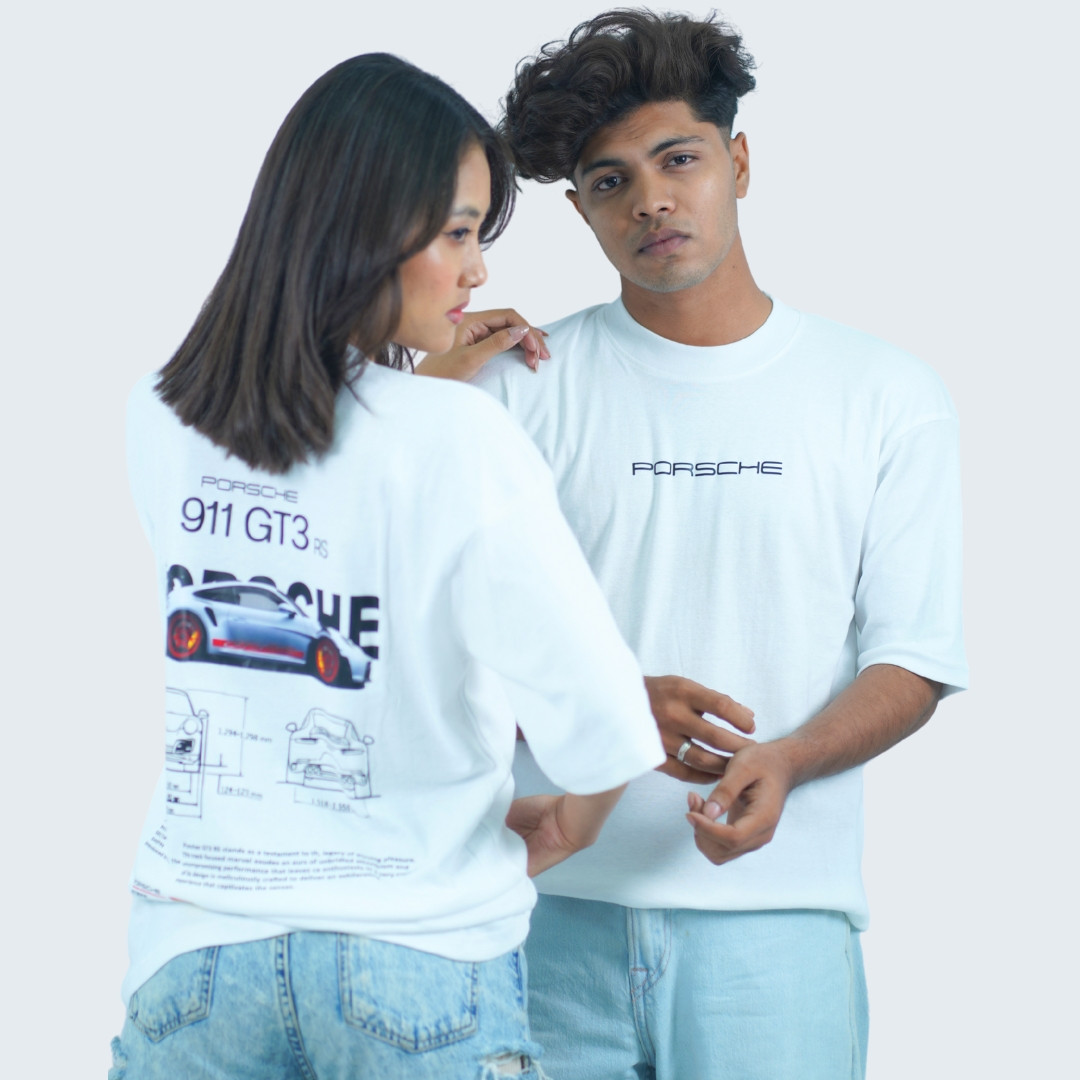 Porsche Drop Shoulder T-Shirt – White Oversized Streetwear
